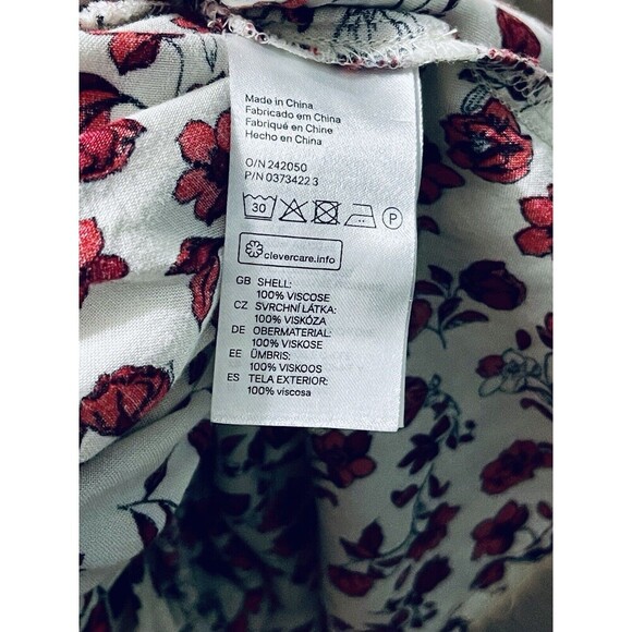 H&M Floral Dress SzS Red White High Waist Vacation Maxi Dress Side Slit Ditsy - Picture 8 of 10